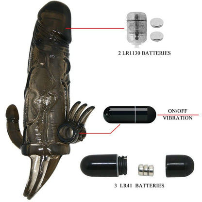 BAILE - BRAVE MAN POKROVČEK ZA PENIS S STIMULACIJO KLITORISA IN ANALNE STIMULACIJE DVOJNI BULLET ČRN 16,5 CM
