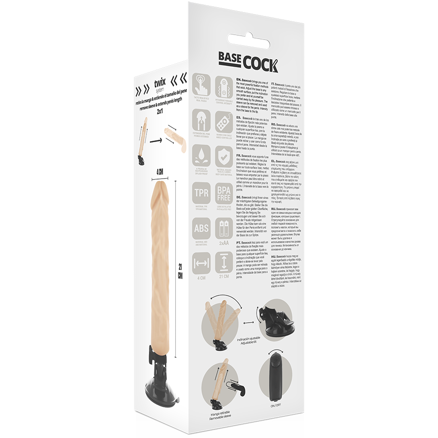 BASECOCK - REALISTIČNI VIBRATOR NA DALJINSKI UPRAVLJALNIK MESO 21 CM -O- 4 CM