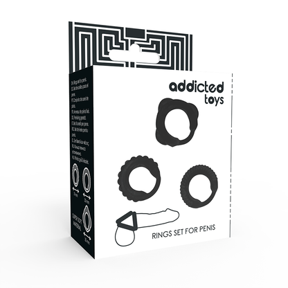 Set obročkov za penis Addicted Toys - C-Rings, black