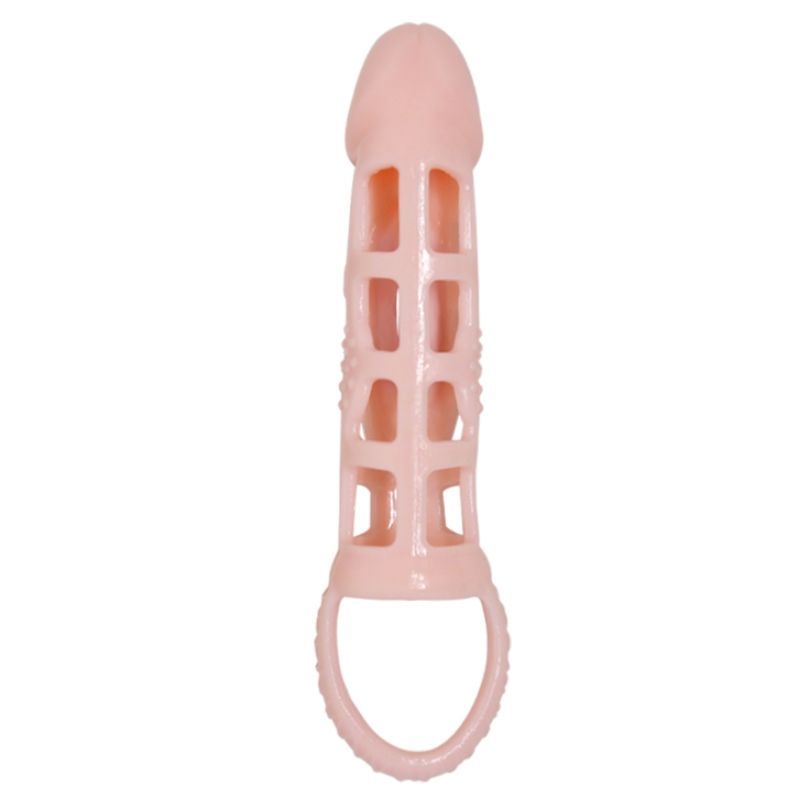 BAILE - PODALJŠEK ZA PENIS Z VIBRACIJAMI IN NARAVNIM TRAKOM 13,5 CM