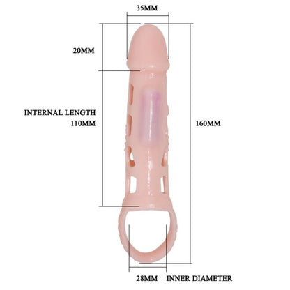 BAILE - PODALJŠEK ZA PENIS Z VIBRACIJAMI IN NARAVNIM TRAKOM 13,5 CM