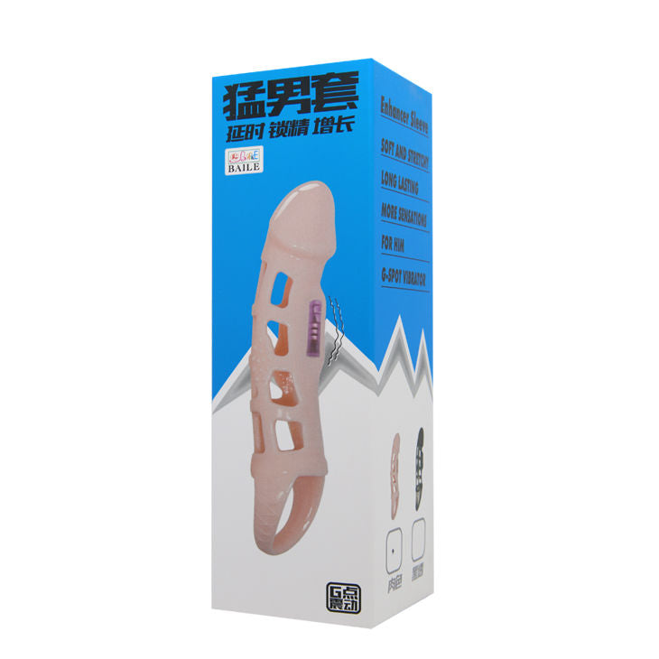 BAILE - PODALJŠEK ZA PENIS Z VIBRACIJAMI IN NARAVNIM TRAKOM 13,5 CM