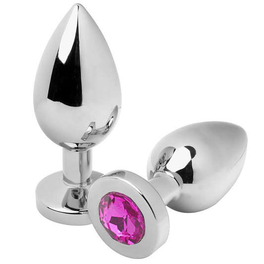 Analni čep z roza kristalom Metal Hard M, 7.6 cm
