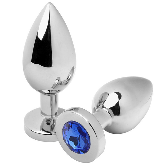 Analni čep z modrim kristalom Metal Hard M, 7.6 cm