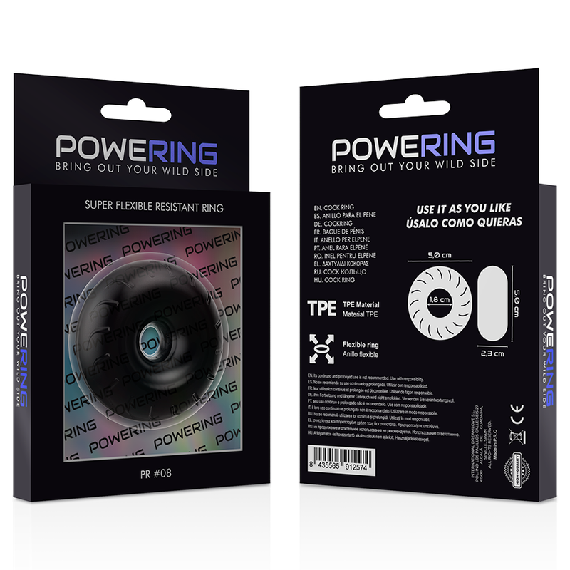 POWERING - SUPER FLEKSIBILEN IN ODPOREN OBROČ ZA PENIS 5CM PR08 BLACK