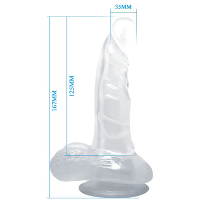 BAILE - REALISTIČEN DILDO S PRISESKOM IN TESTISI 16,7 CM PROZOREN