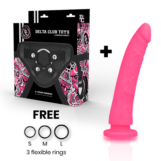 Strap-on z dildom Delta Club Pink Silicone, 17 cm