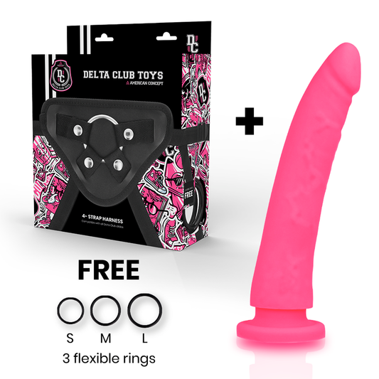 Strap-on z dildom Delta Club Pink Silicone, 20 cm