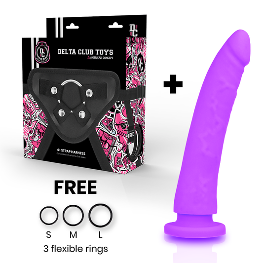Strap-on z dildom Delta Club Purple Silicone, 20 cm