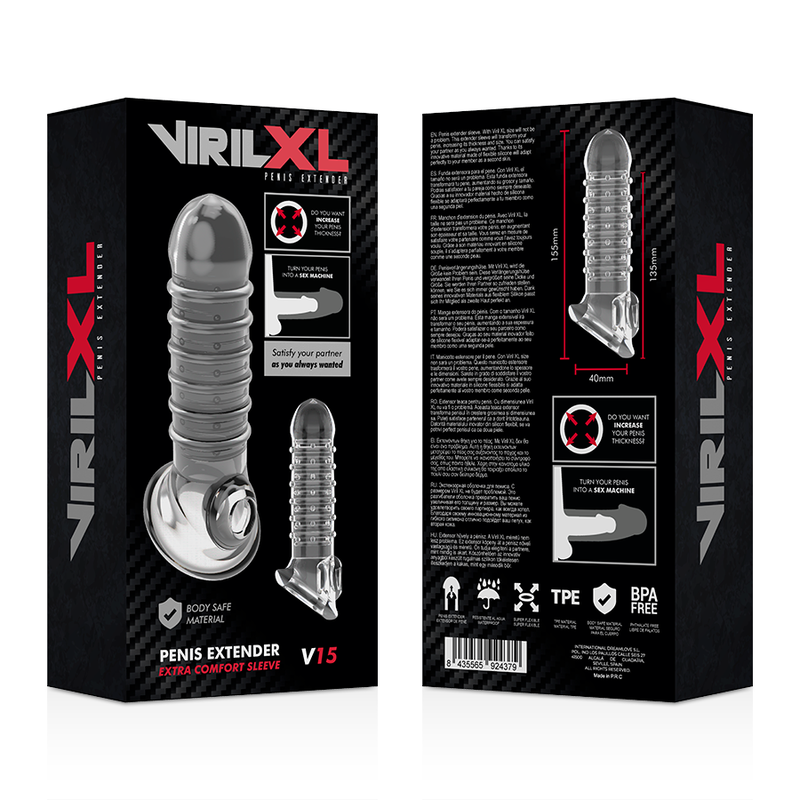 VIRILXL - PODALJŠEK IN OVOJ ZA PENIS V15 TRANSPARENTEN